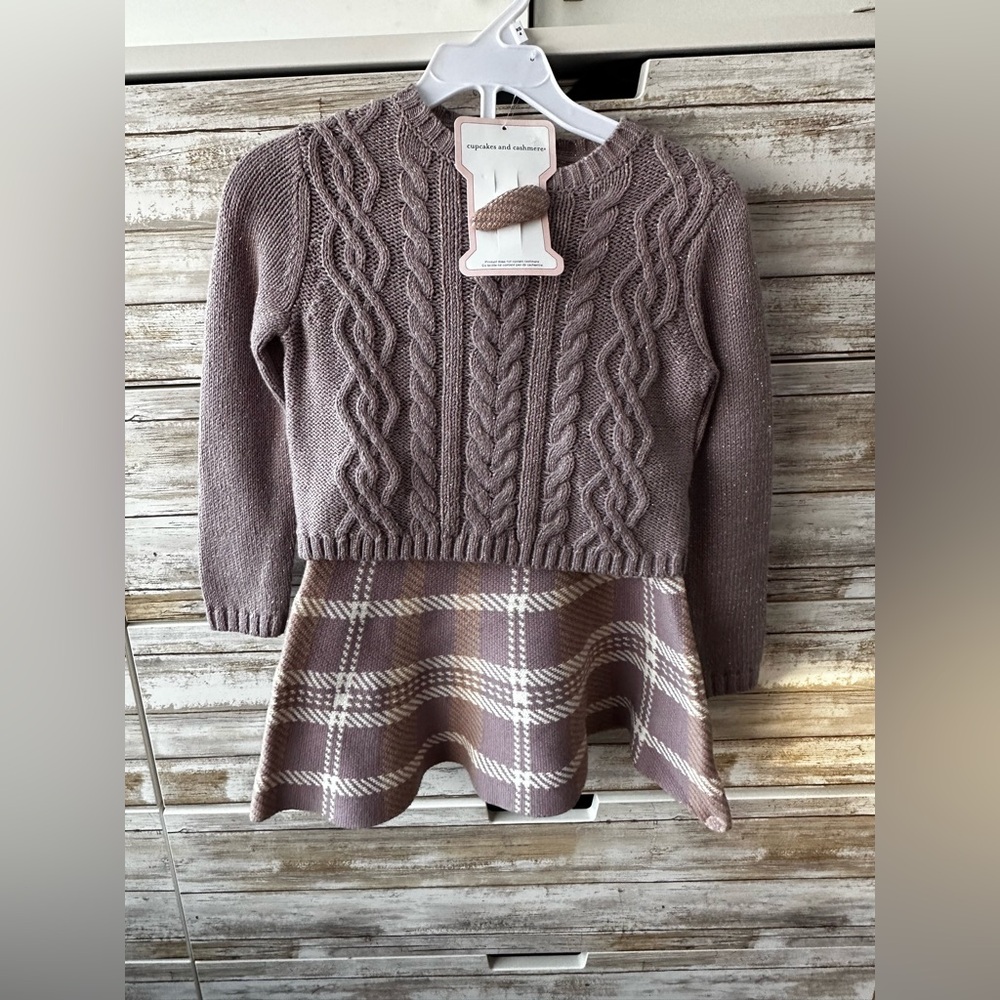 💜 cupcakes & cashmere Mauve Cable Knit Sweater & Skirt Set Girls XS 4
